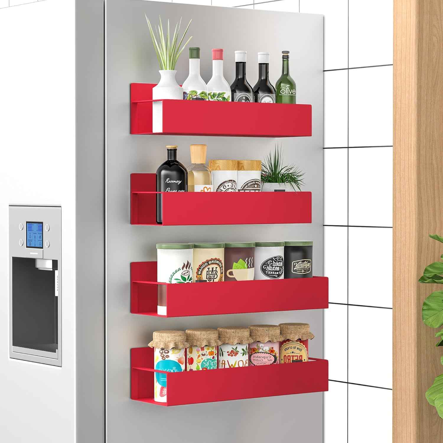 Metal 4 Pack Magnetic Spice Storage Rack Organizer for Refrigerator and Oven, Black Fridge Organizers and Storage