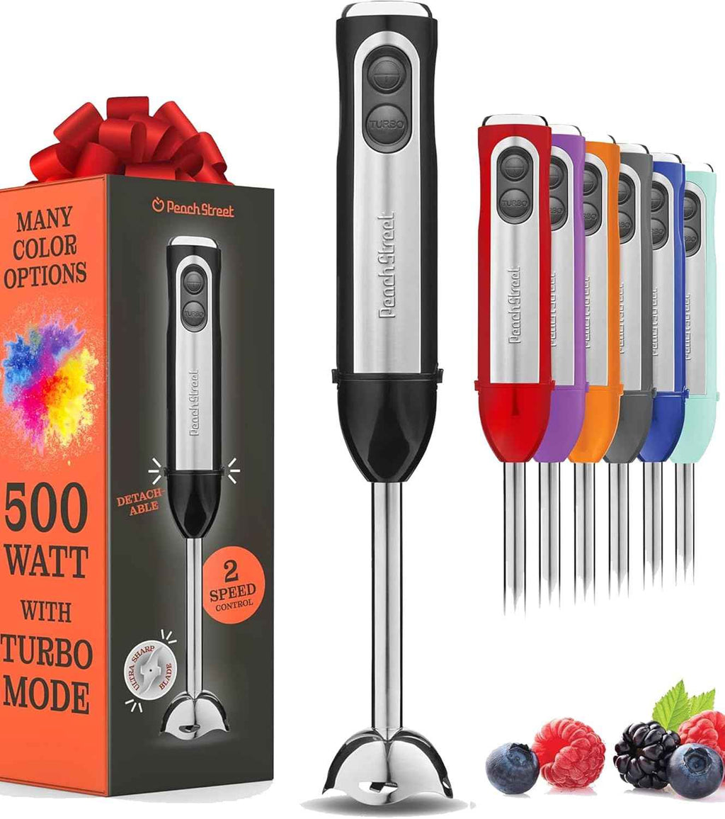 Powerful 500 Watt Immersion Blender with Turbo Mode, Detachable Base, 304 Stainless Steel Blades