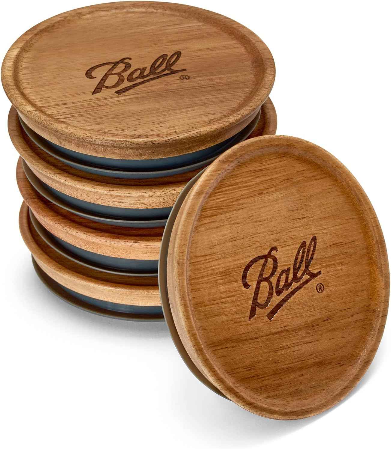 Acacia wood Ball jar lids, 5-pack, Regular and Wide Mouth sizes