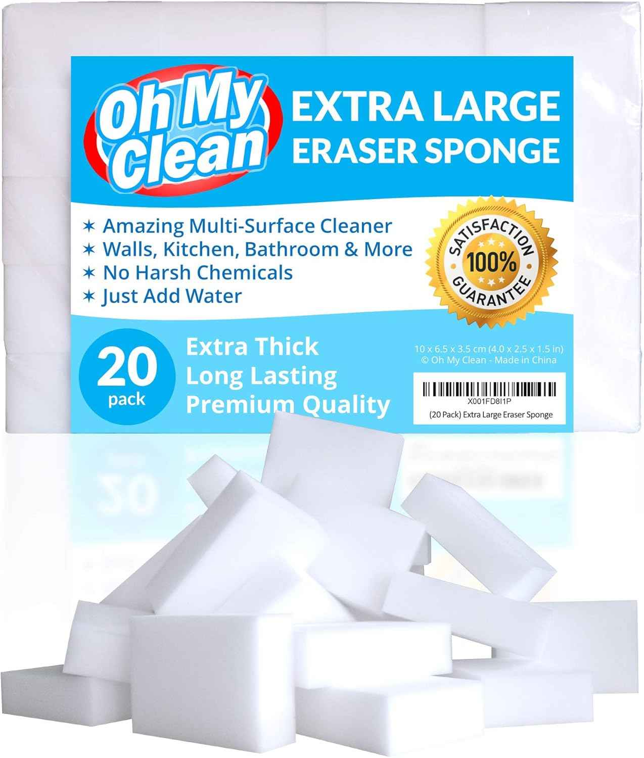 Premium Melamine Sponge Scrubber Pads - Extra Large, Thick & Long Lasting for Bathtub, Floor, Baseboard, Bathroom & Wall Cleaning