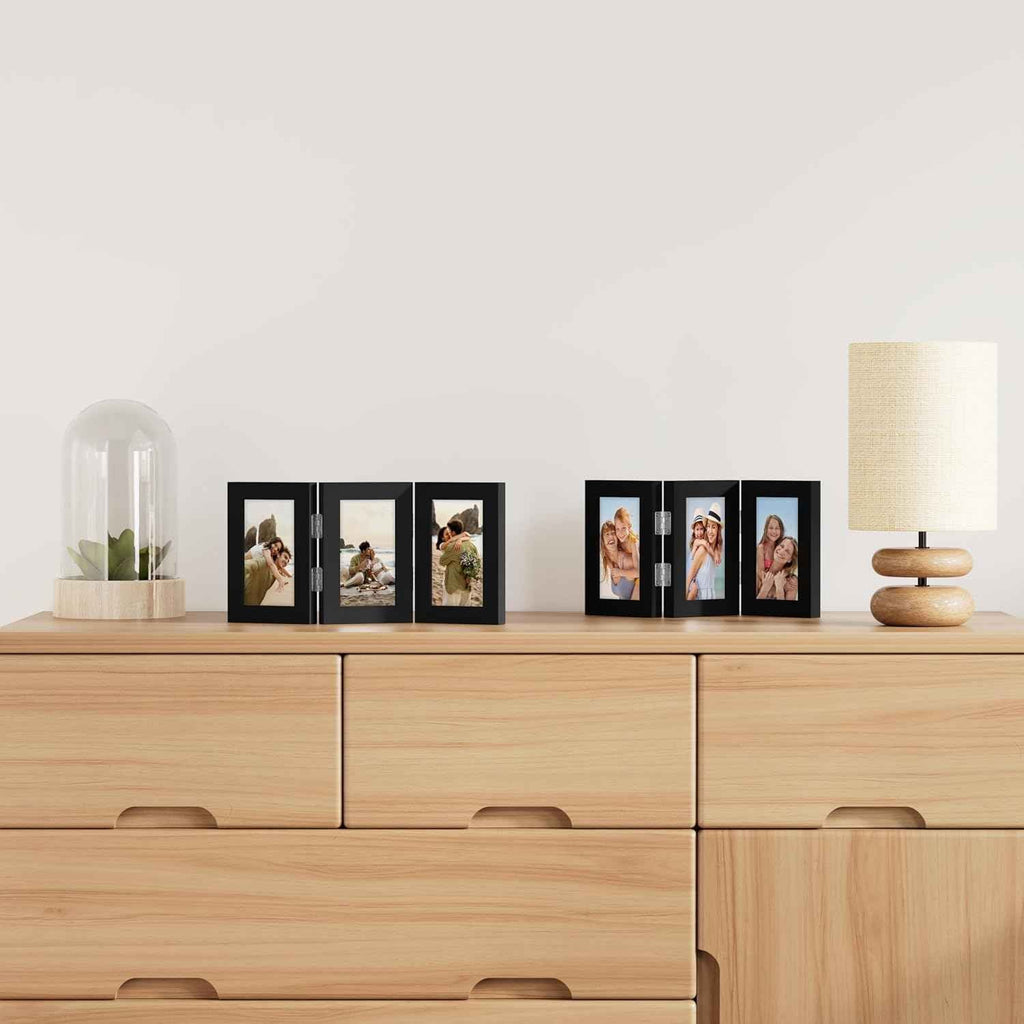 decorUhome Triple 4x6 Picture Frame Vertical, Engineered Wood Trifold Photo Frame with Plexiglass for Tabletop Display, 4x6, Black