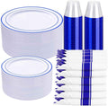 WELLIFE 700 Pieces Silver Plastic Dinnerware Set for 100 Guests - Includes Plates, Cups, Napkins, and Disposable Cutlery - Elegant White & Silver Design, Perfect for Parties and Events