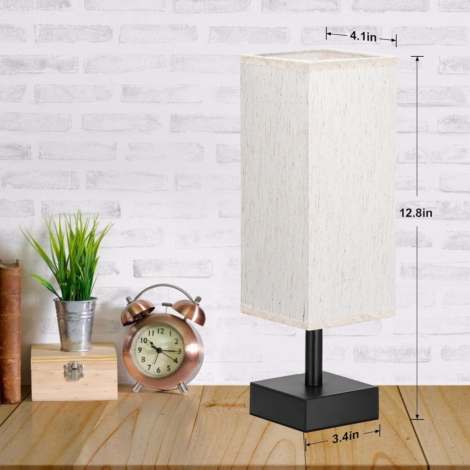 Small Table Lamp for Bedroom - Bedside Lamps for Nightstand, Minimalist Night Stand Light Lamp with Square Fabric Shade, Desk Reading Lamp for Kids Room Living Room Office Dorm