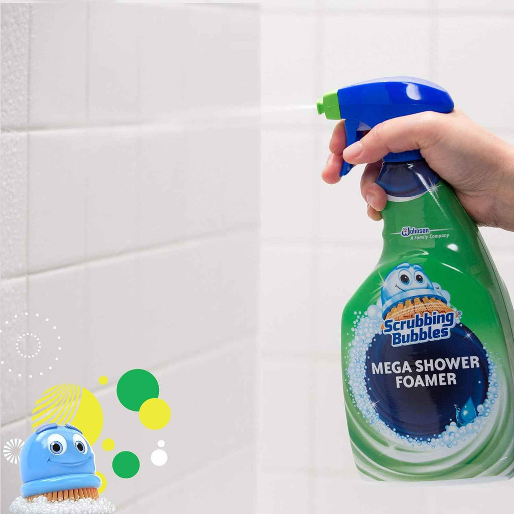 Scrubbing Bubbles Mega Shower Cleaner Spray 1L with Foaming Action and Rainshower Scent for Bathroom Cleaning