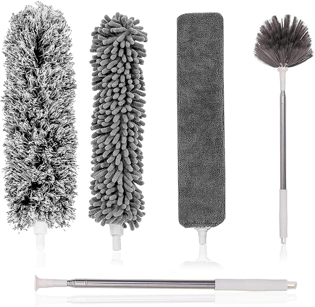 Microfiber feather duster kit with 5-in extension pole, cobweb duster, and microfiber dusters for high ceilings and furniture