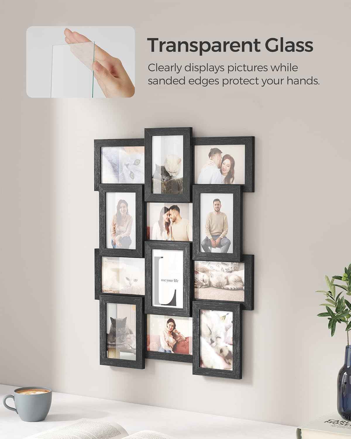 SONGMICS Collage Picture Frames, 4x6 for Wall Decor Set of 12, Multi Family Photo for Gallery Decor, Hanging Display, Assembly Required, Christmas Gift, Ink Black URPF26BK