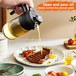 2 in 1 Glass Oil Sprayer Dispenser Olive Cooking Air Fryer Salad Kitchen Gadgets