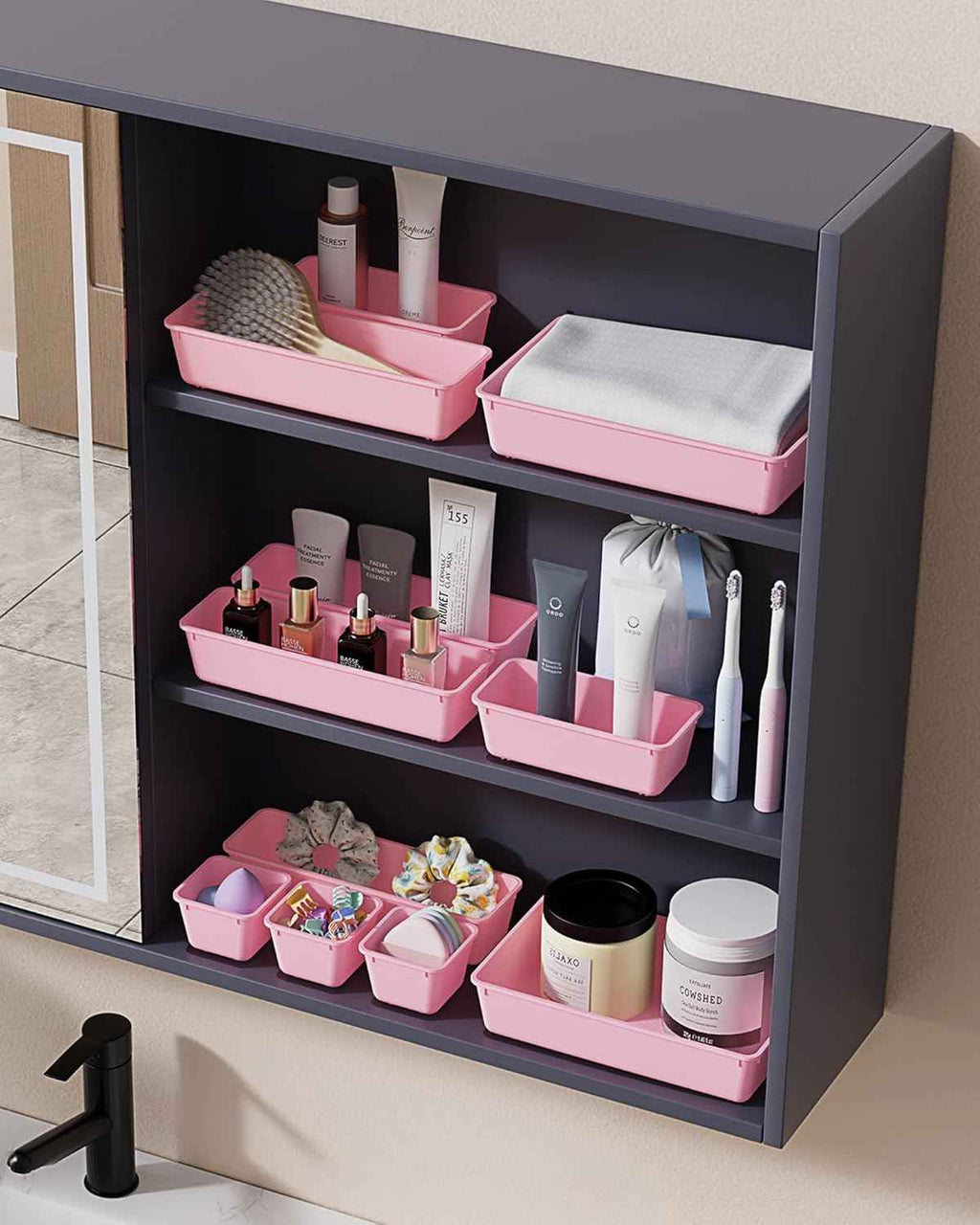 25 PCS Plastic Drawer Organizers Set, 4-Sizes Vanity and Makeup Organizer