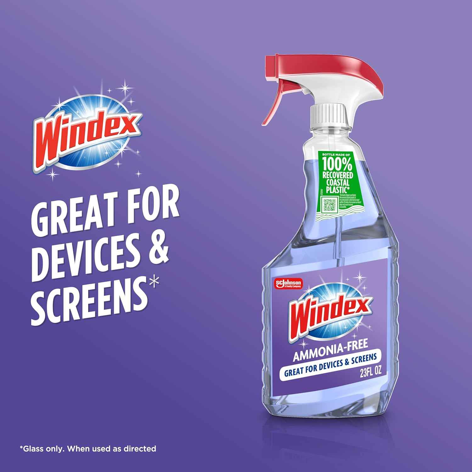 Windex ammonia-free glass cleaner spray bottle, crystal rain scent, 23 fl oz