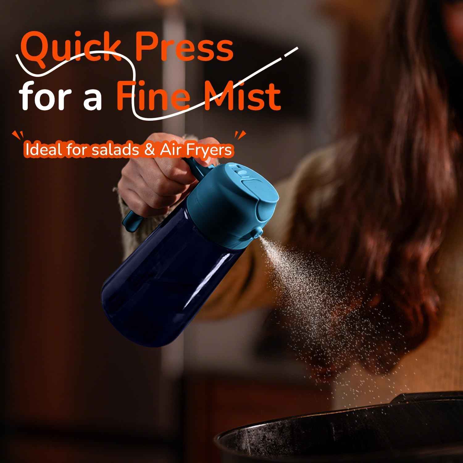 TrendPlain 16oz blue glass olive oil sprayer for cooking, air fryer, salad, and BBQ - 2 in 1 dispenser