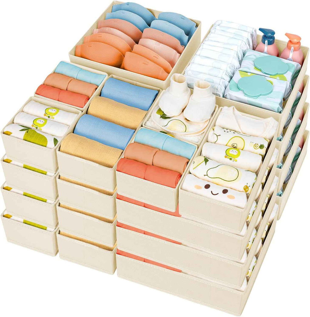 DIMJ Drawer Organizer Clothes, 12 Pack Dresser Organizer, Foldable Closet Organizers and Storage, Fabric Dresser Bins, Drawer Dividers for Nursery, Baby Clothes, Underwears, Sock (Beige)