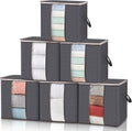 Lifewit 6 Pack Clothes Storage Bins with Lids, Foldable Blanket Storage Bags with Zippers, Clear Window and Reinforced Handles, Closet and Organization for Clothing, Sweater, Comforter, Bedding, Gray