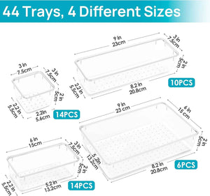 Vtopmart 44-Piece Clear Plastic Drawer Organizers, Versatile Storage Trays for Bathroom, Vanity, Bedroom, Kitchen