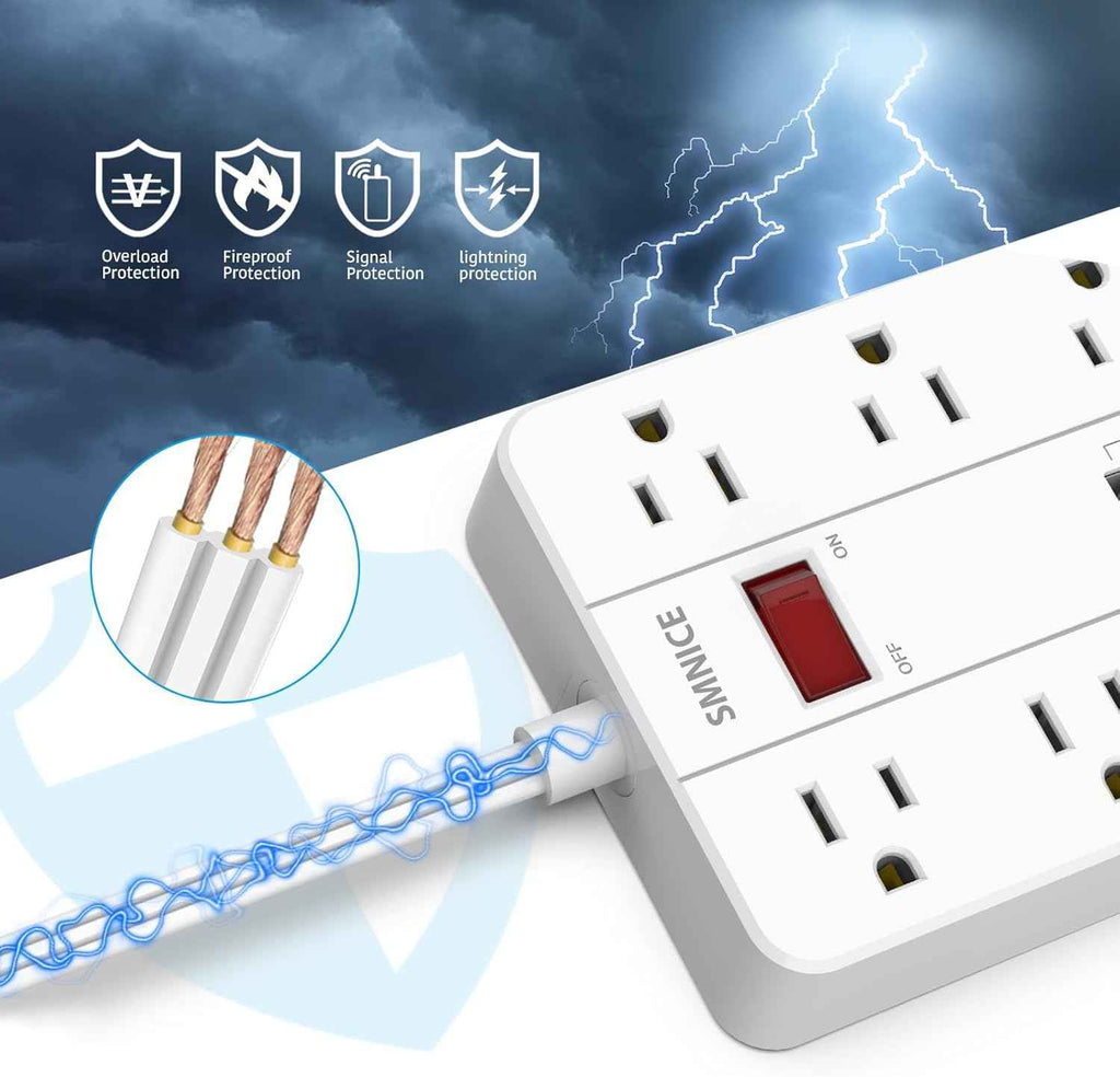power strip with usb surge protector flat plug 8 outlets 6 usb ports 5ft extension cord wall mountable