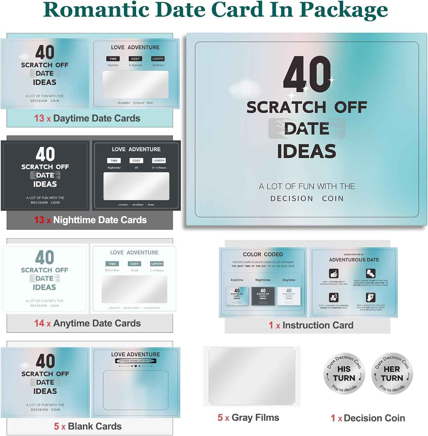 Valentines Day Gifts for Him Her Boyfriend Girlfriend, 40 Scratch Off Date Ideas Bridal Shower Gifts, Stocking Stuffers Anniversary Engagement Wedding Present for Men Women Husband Wife Couple Games