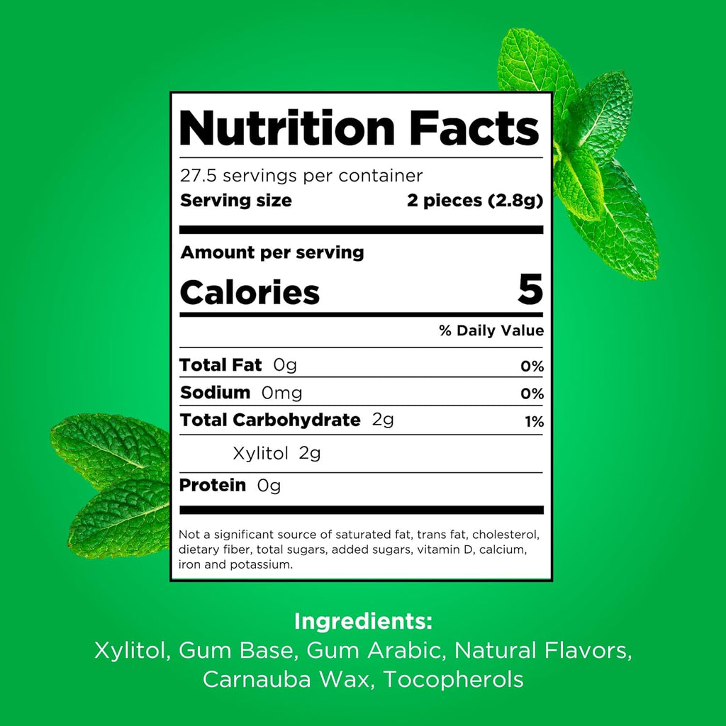 PLR Gum | Aspartame Free Chewing Gum | 100% Xylitol | Natural Spearmint Flavored Gum, 55 Pieces (Pack of 1)