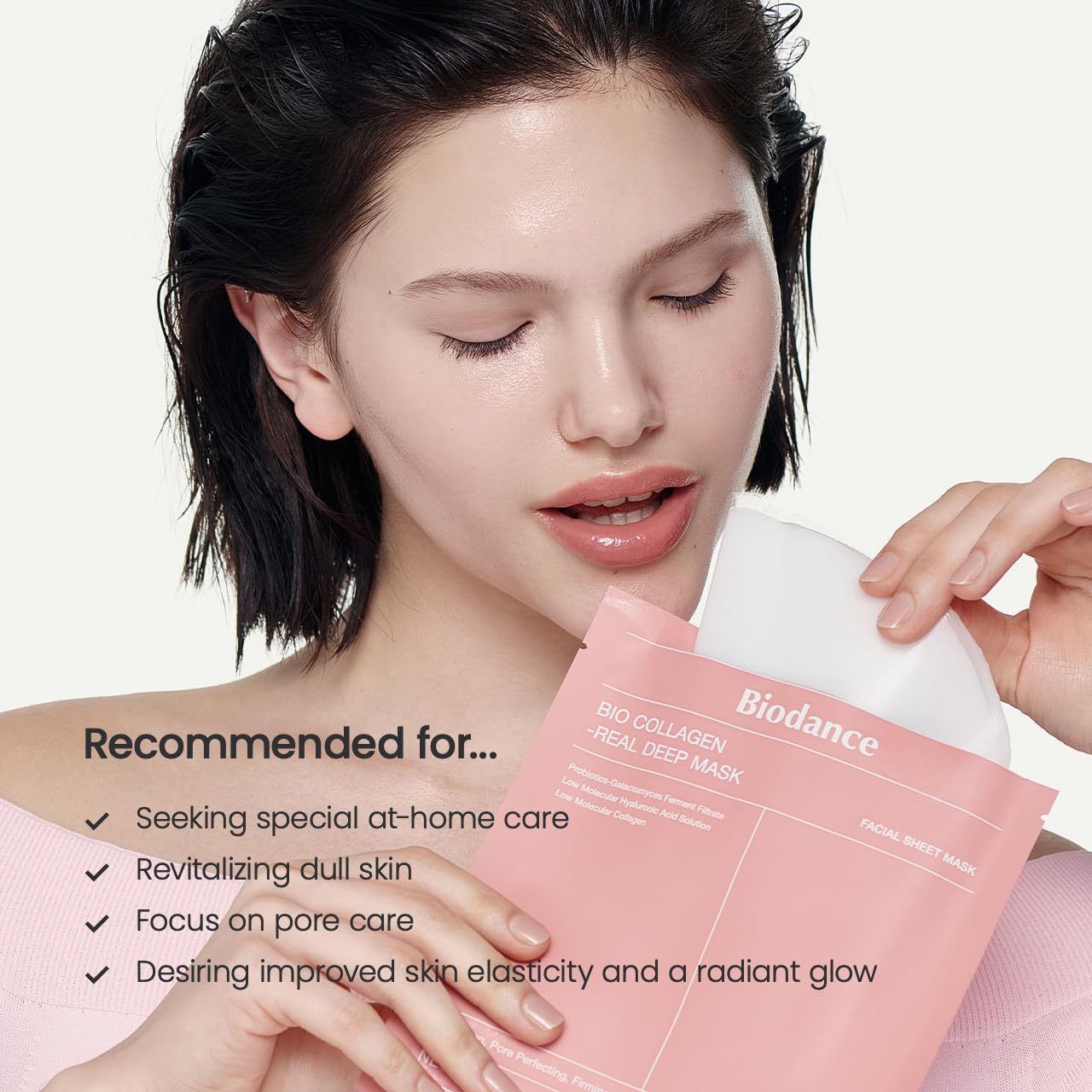 biocollagen real deep mask, hydrating overnight hydrogel mask, pore minimizing, elasticity improvement, 4ea, 34g