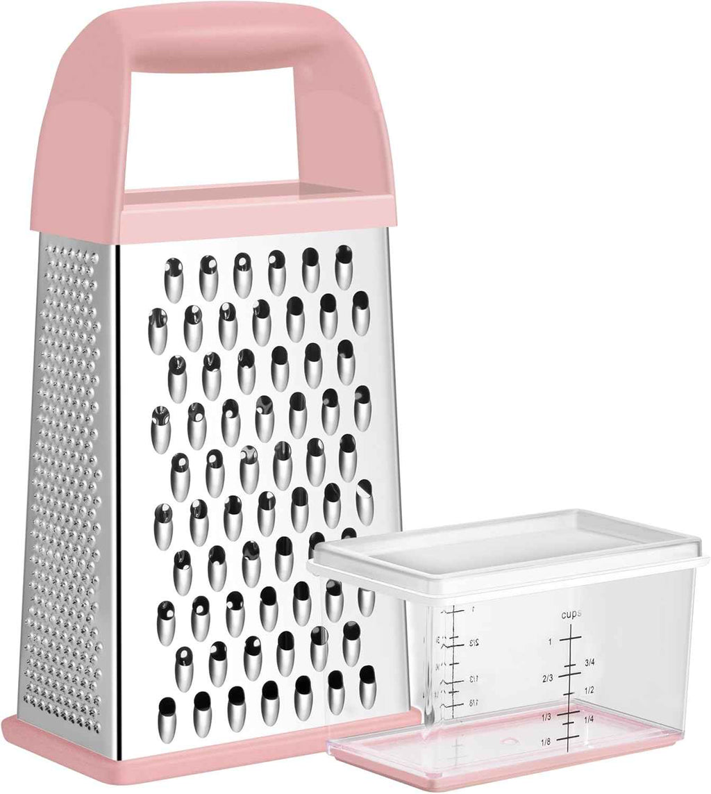 Urbanstrive Cheese Grater With Container Box Grater Stainless Steel Graters for Kitchen Cheese Shredder Parmesan Shredder Kitchen Gadgets Kitchen Tools Kitchen Gifts for Chef Dishwasher Safe Zester