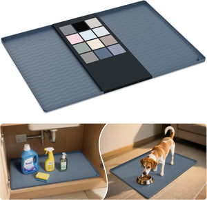 URMONA Waterproof Silicone Under Sink Mat 31'' x 22'' Shelf Liner for Kitchen and Bathroom, Cabinet and Counter Protector, Storage and Organizers, Litter Mat, Pet Cat PLppy Essentials(Dark Grey)