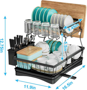 7-Code Large Capacity Dish Drying Rack for Kitchen Counter, Detachable Utensil Holder
