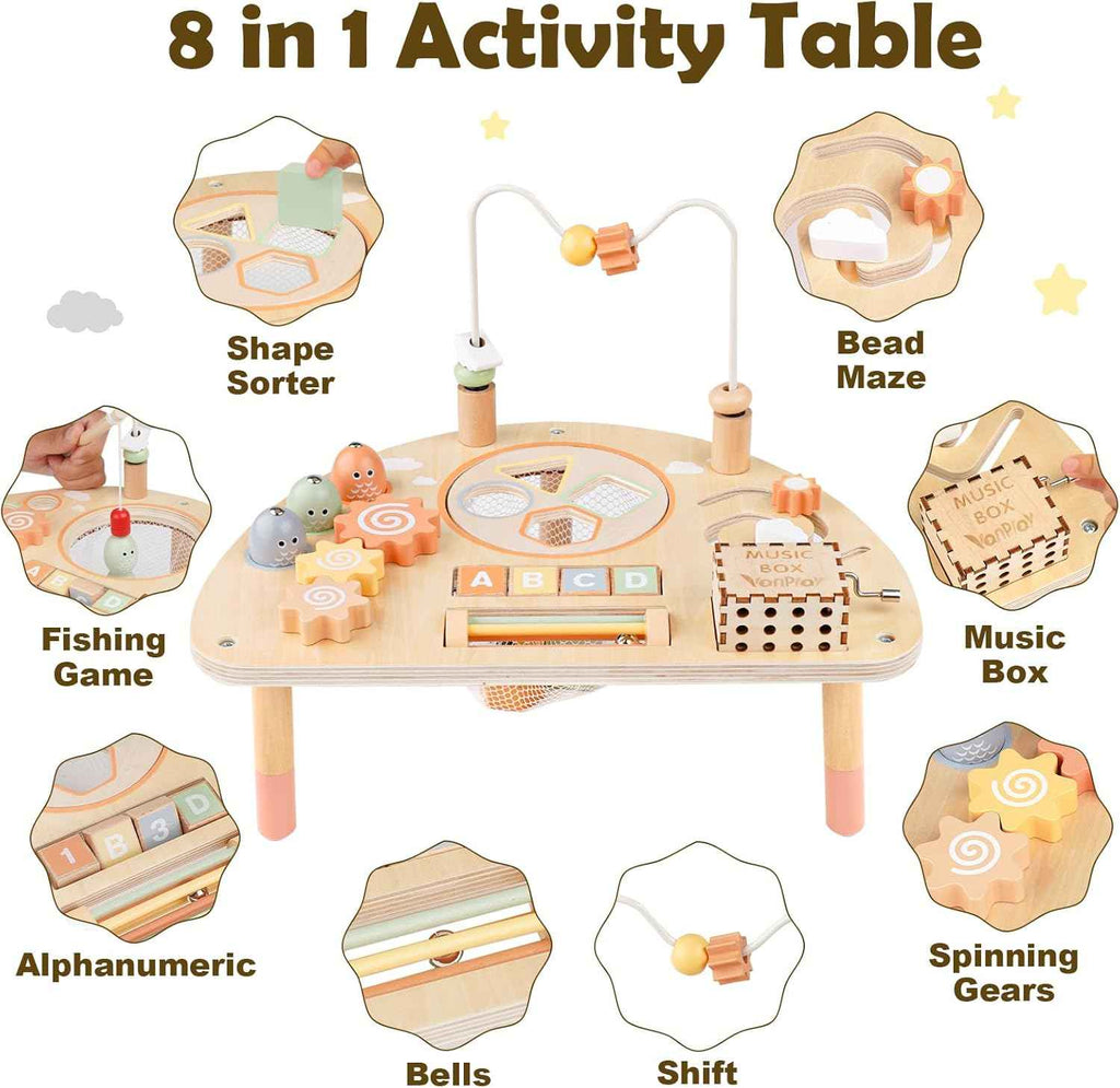 Montessori Wooden Sensory Play Table for Toddlers 1-3 Years, 8-in-1 Activity Center for 1-2 Year Old Girls and Boys