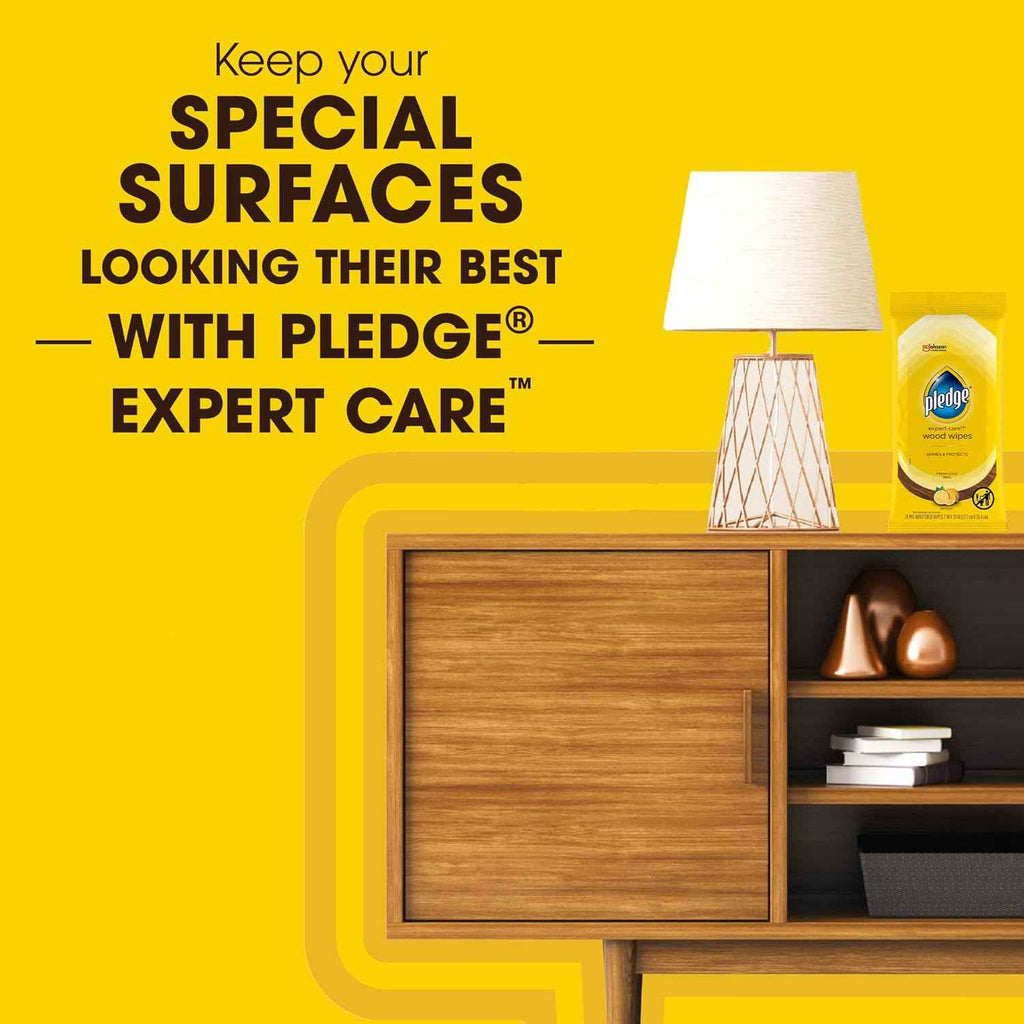 Pledge Expert Care Wood Wipes, lemon scent, 24 count, convenient wood surface cleaner