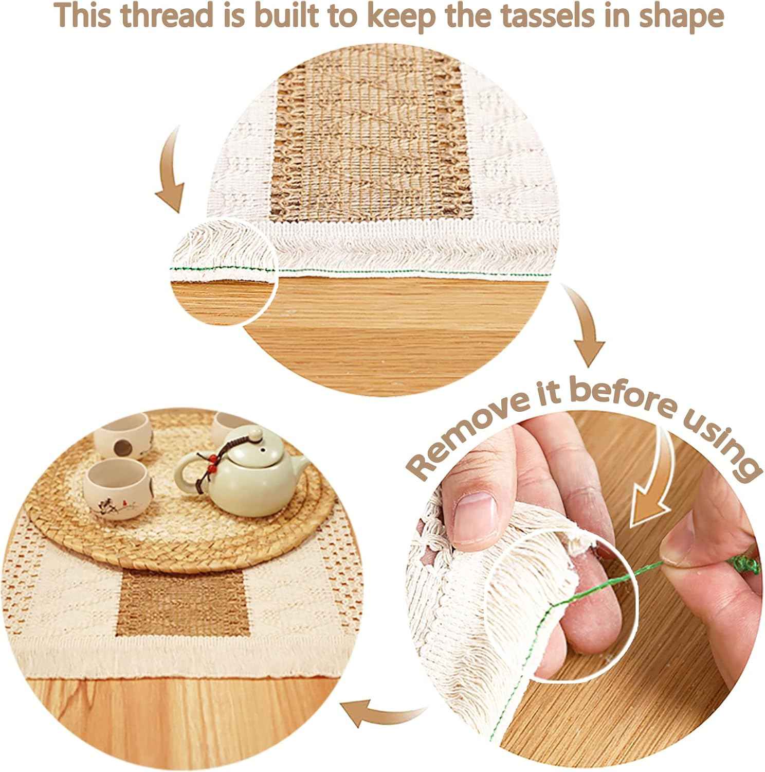 Handmade Boho Natural Cotton Burlap Placemats Set of 6 for Dining Table Kitchen