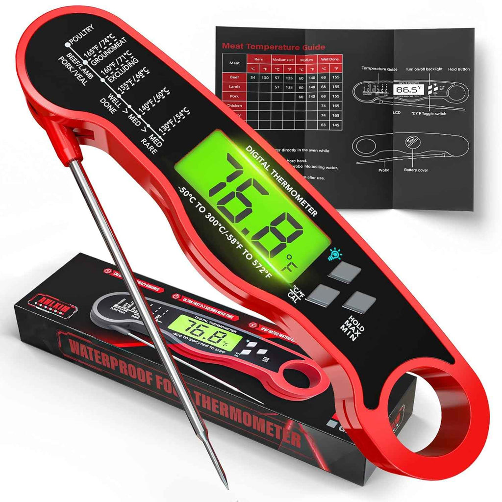 Meat Thermometer Digital - Instant Read Waterproof Food Thermometer with Backlight for Cooking, Grill, and Kitchen