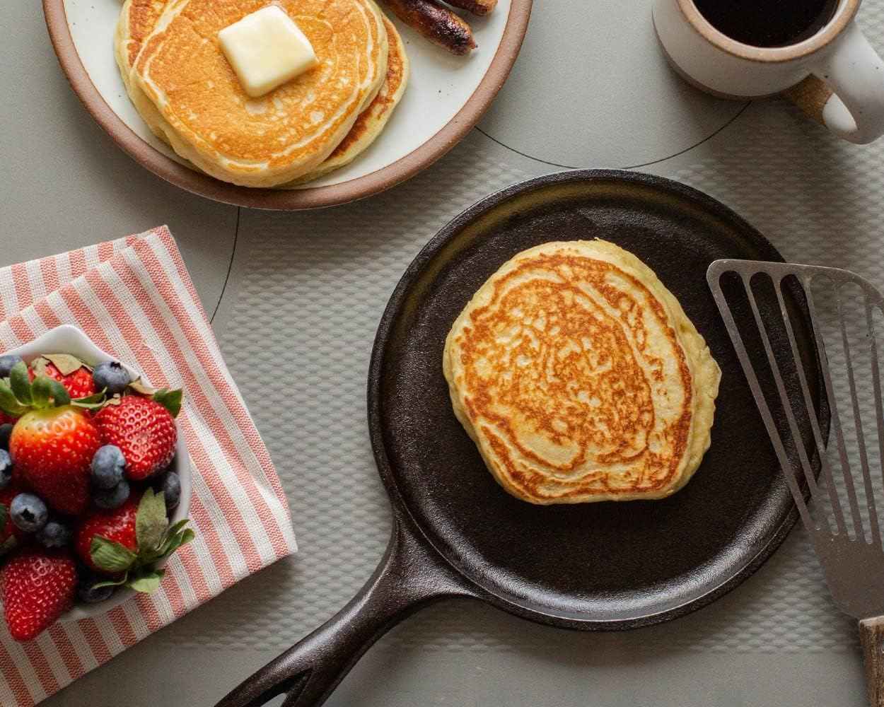 Lodge L9OG3 Cast Iron Round Griddle, 10.5-inch, Pre-Seasoned, Made in USA, Stovetop, Oven, Grill, Campfire