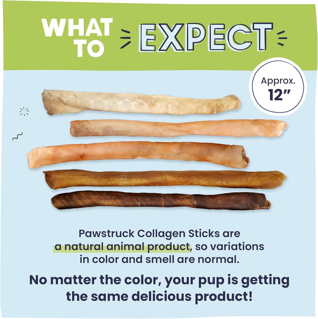 Pawstruck natural large 12 inch beef collagen sticks for dogs - long lasting rawhide alternative with high protein and chondroitin - 5 pack