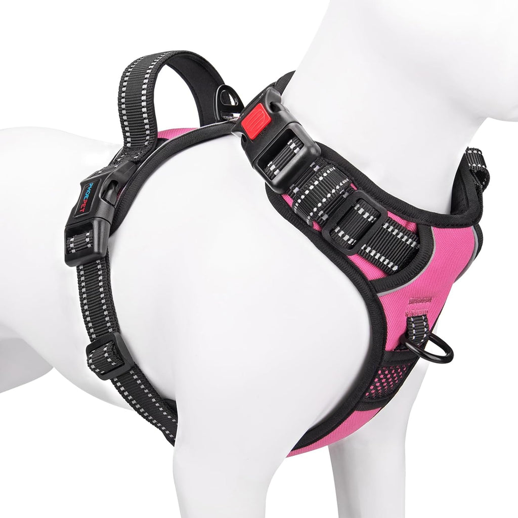 phoepet medium reflective dog harness with handle adjustable 2 metal rings orange