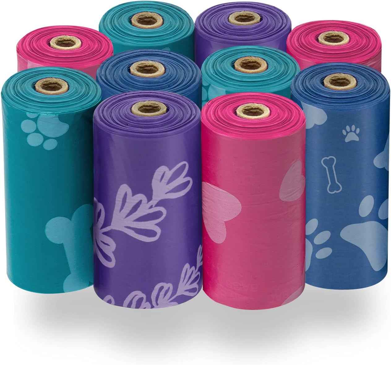 Best Pet Supplies Dog Poop Bags (150 Bags) for Waste Refuse Cleanup, Doggy Roll Replacements for Outdoor Puppy Walking and Travel, Leak Proof and Tear Resistant, Thick Plastic - Assorted Colors