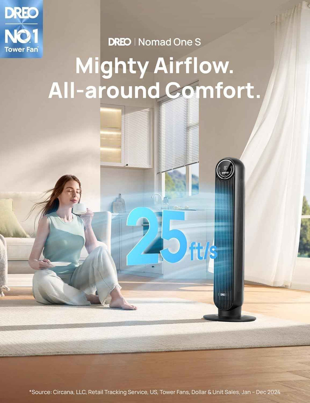 Dreo Tower Fan Smart Oscillating Quiet Floor Fan with Remote and WiFi Voice Control Works with Alexa Google