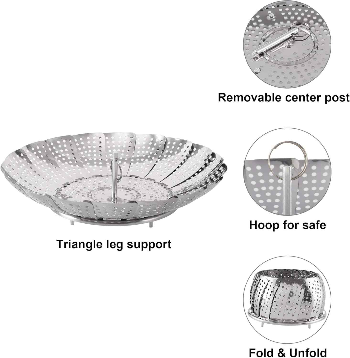 Zocy Steamer Basket, Stainless Steel Vegetable Steam Baskets for Steaming Cooking Expandable to Fit Various Size Pot (5.5" to 9.3")