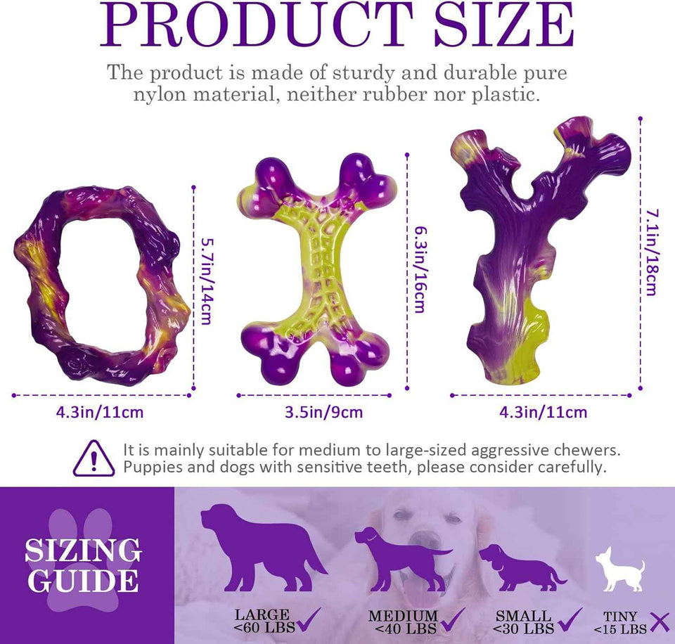 Tough dog toys for aggressive chewers, 3-pack, bacon flavored, durable for large dogs, keeps busy