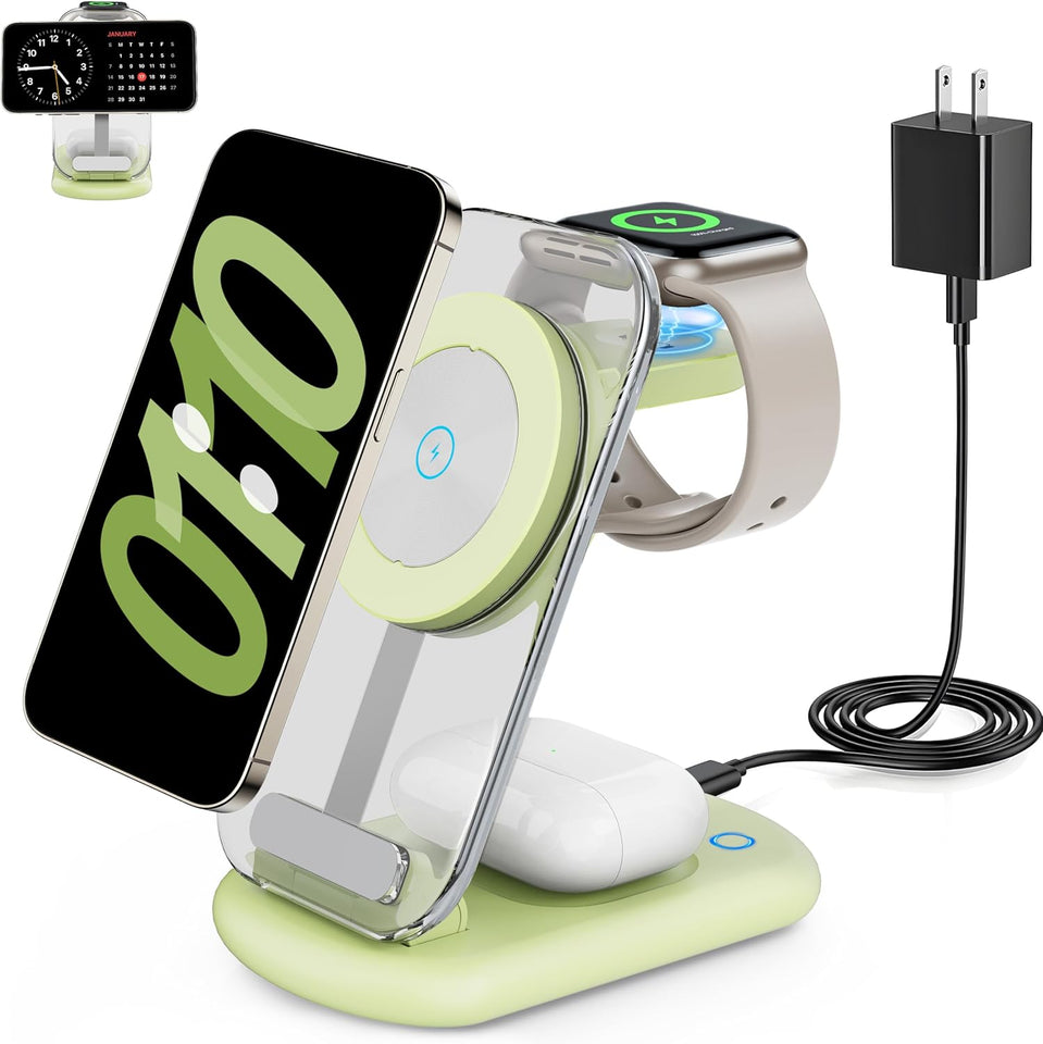 2025 Traveling Wireless Mag-Safe Fast Charging Station,Magnetic 3 in 1 Charger with Light for iPhone 17 16 15 14 13 12 Pro Max Plus,Apple Watch& Air pods 4 3 2 Pro-Gifts for Wife & Husband(White) - ShopUS