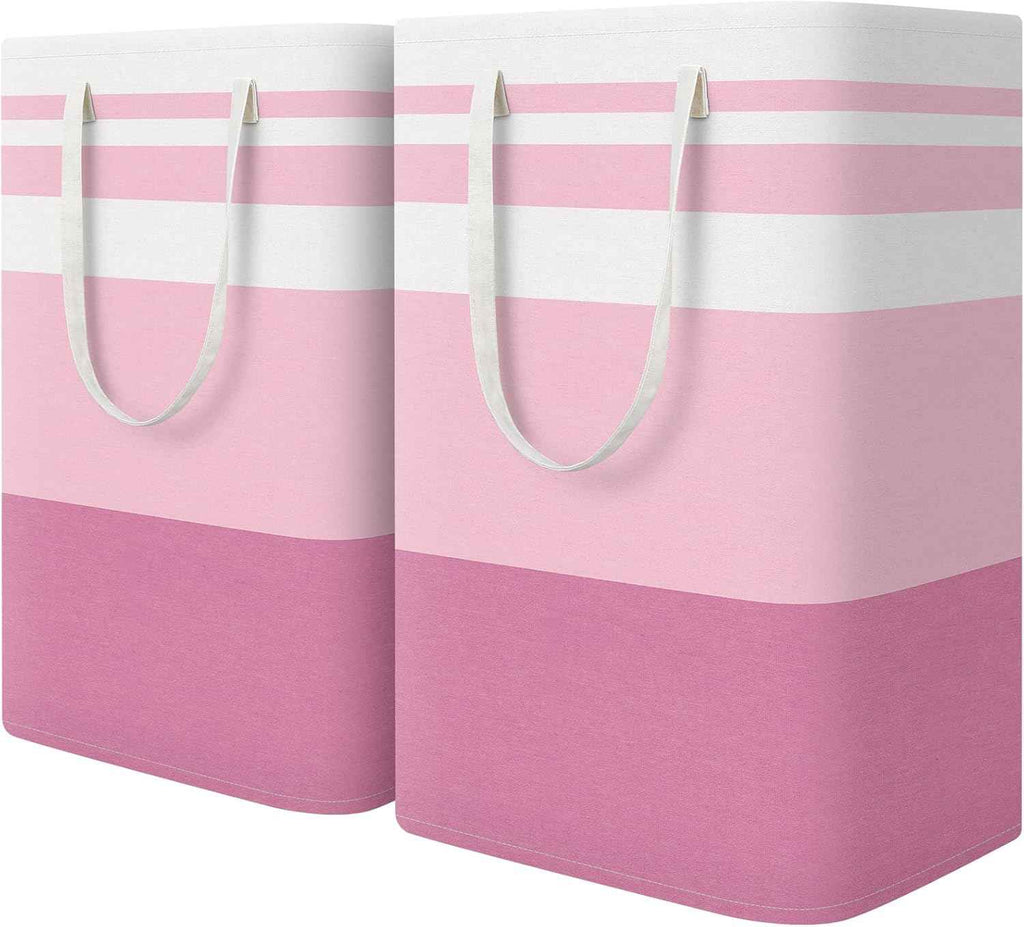 HomeHacks 2 Pack Large Laundry Baskets, Waterproof, Freestanding Laundry Hampers, Collapsible Clothes Hamper with Reinforced Handles in Laundry Room, College Dorm, Bathroom, Bedroom (Grey, 75Lx2)