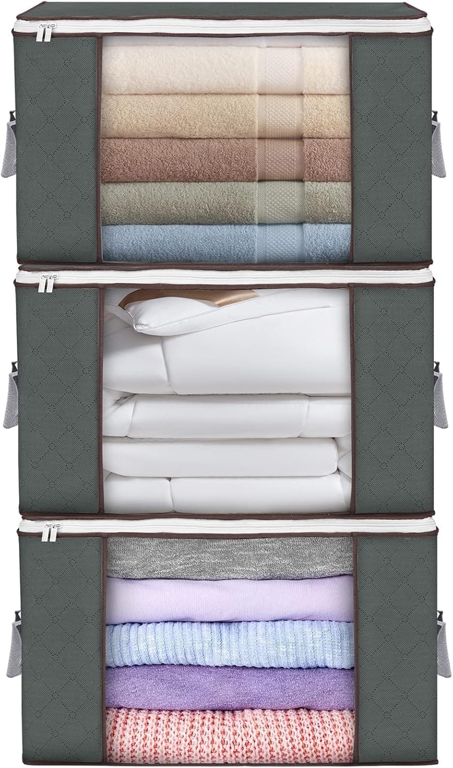 6 Pack Large Foldable Storage Bins with Reinforced Handle for Clothing and Toys (Gray)