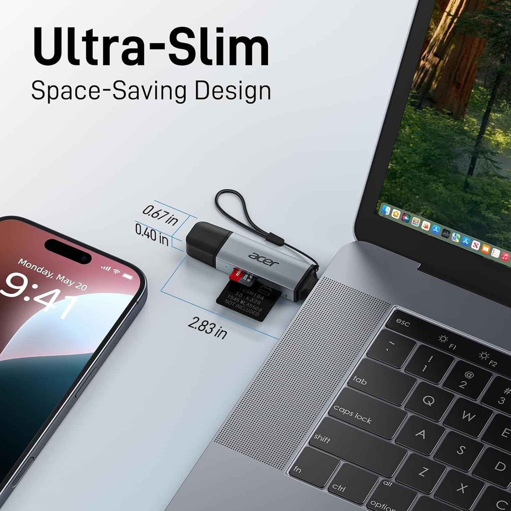 acer SD Card Reader USB C, Dual Slots USB 3.0 Type C to Micro SD Card Adapter, Memory Card Reader for MicroSD, SDHC, SDXC, Compatible with Laptop, PC, iPhone16/15, MacBook Pro/Air, iPad Pro, Android