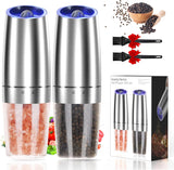 Gravity Electric Salt and Pepper Grinder Set, Adjustable Coarseness, Automatic Shakers Mill Grinder with LED Light, Upgraded Larger Capacity, One Hand Operated (Sliver 2 Pack)