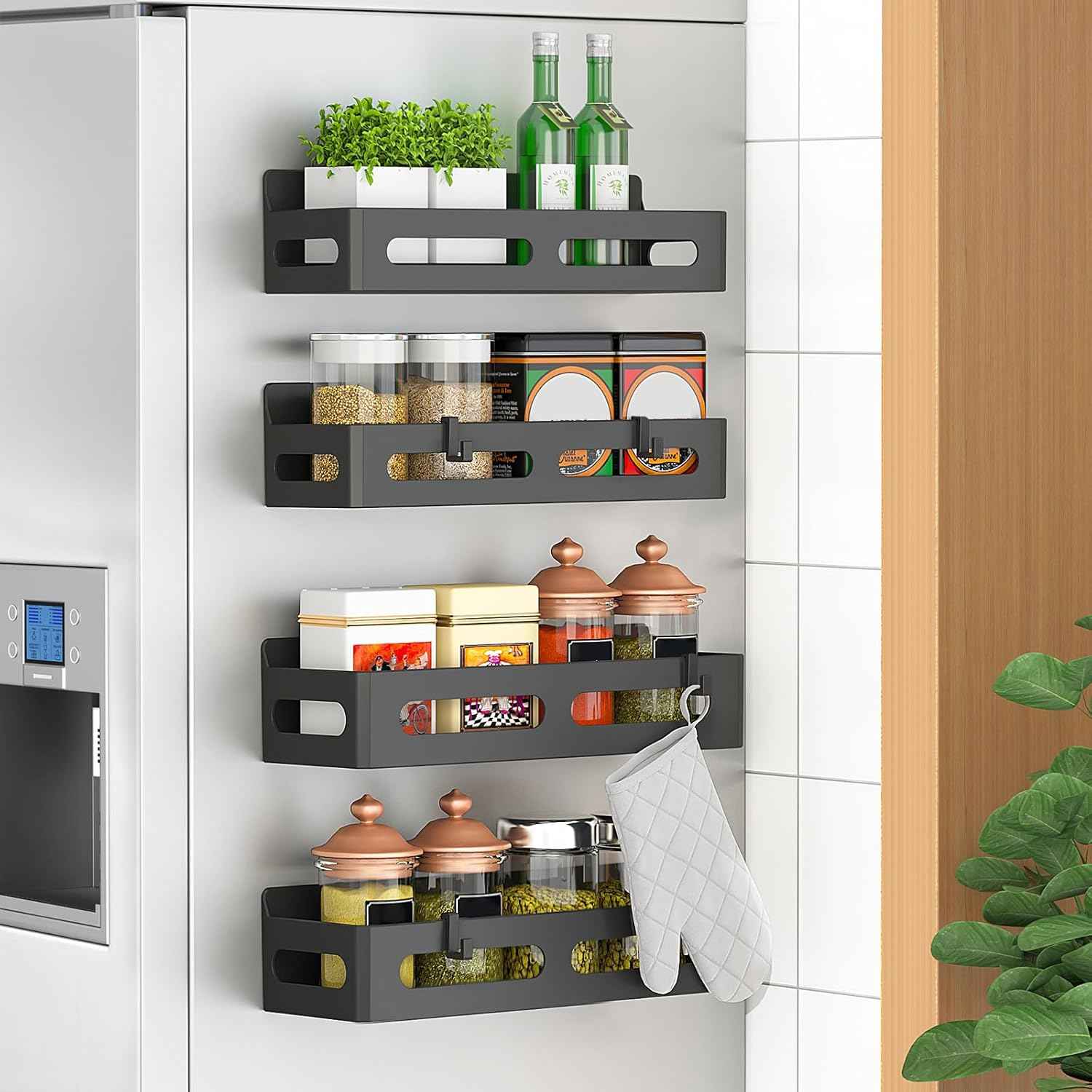 4 Pack Magnetic Spice Rack for Refrigerator, Moveable and Easy to Clean
