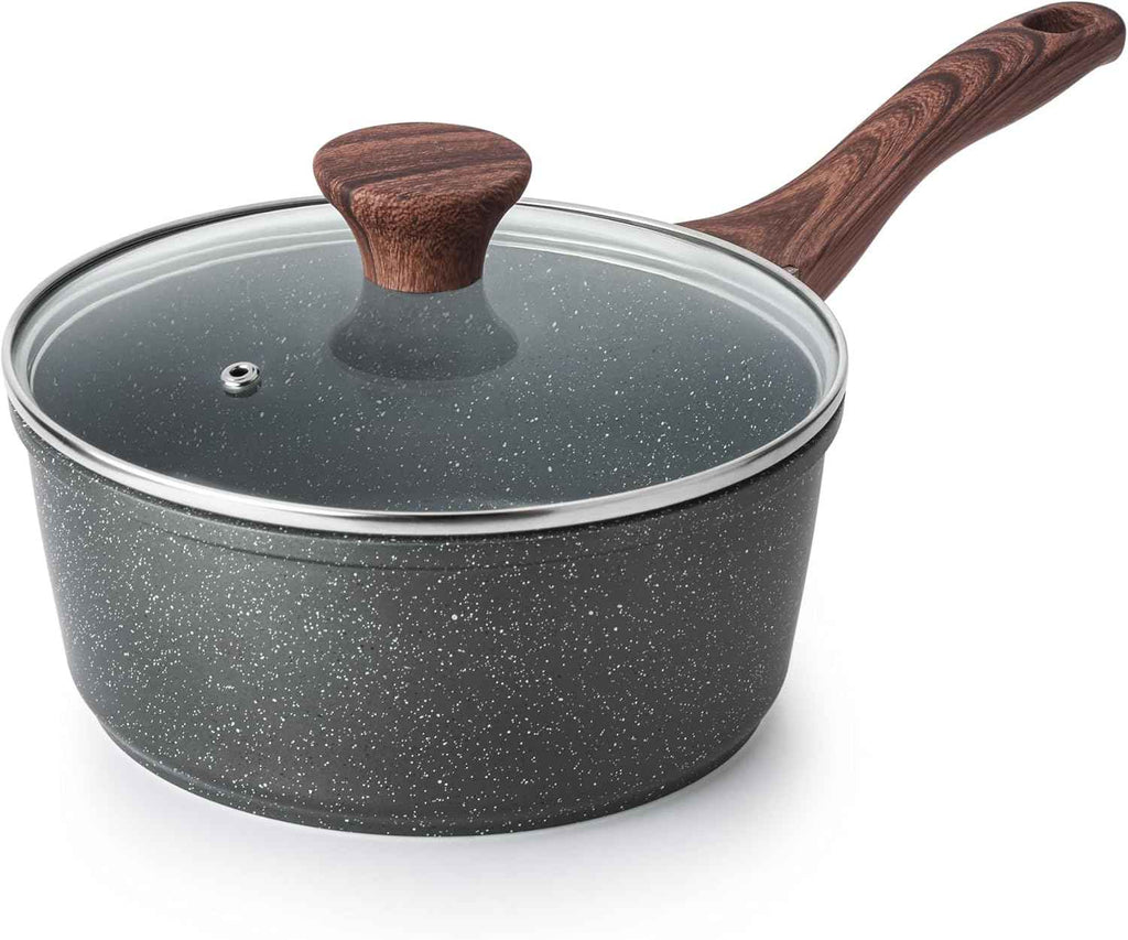 SENSARTE Nonstick Saucepan with Lid, 1.5 Quarts Small Pot with Swiss Granite Coating, Stay-cool Handle, Multipurpose Handy Sauce Pot Small Kitchen Cooking Pot, Induction Comptable, PFOA Free