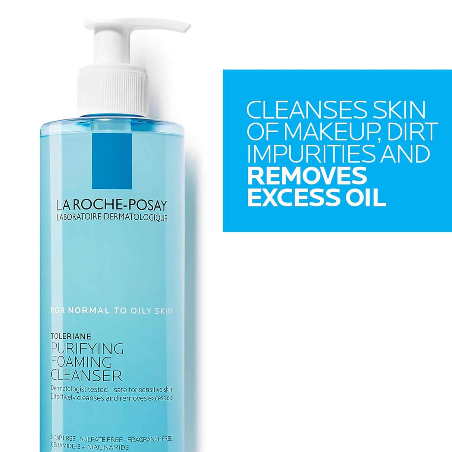 la roche-posay toleriane purifying foaming facial cleanser for sensitive skin with niacinamide ceramides oil free