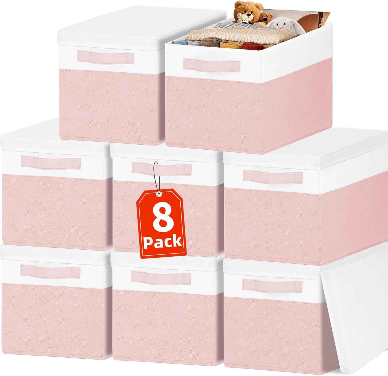 Large Closet Storage Baskets Bins with Lids 4 Pack, Storage Baskets for Organizing Shelves Nursery Bedroom, Home Dorm Closet Organizers Cubes for Clothes Toys Blanket Book - Stackable -14x10x9.5