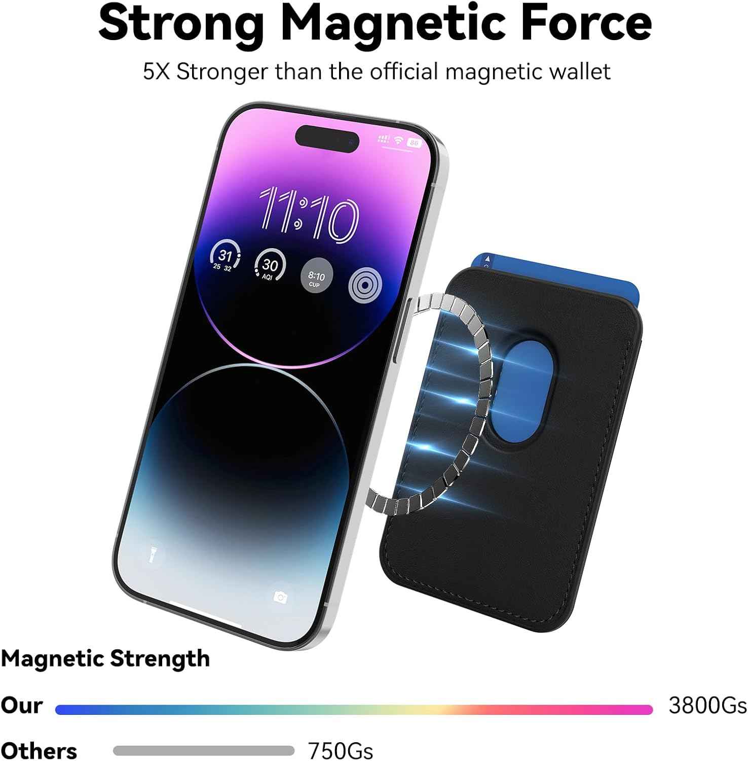 Stronger magnetic RFID leather Mag-Safe card holder for iPhone 16/17/15/14/13/12 Pro/Promax, Mag-Safe accessories, black