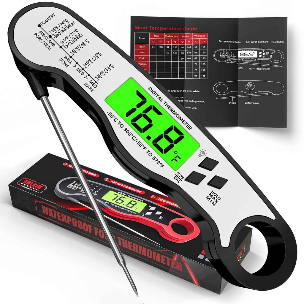 Meat Thermometer Digital - Instant Read Waterproof Food Thermometer with Backlight for Cooking, Grill, Candy, Kitchen & Stocking Stuffers for Men - Red
