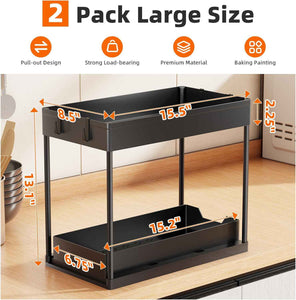 Simple Trending Under Sink Organizer 2-Pack, 2-Tier Pull-Out Sliding Storage Cabinet for Kitchen Bathroom, Black