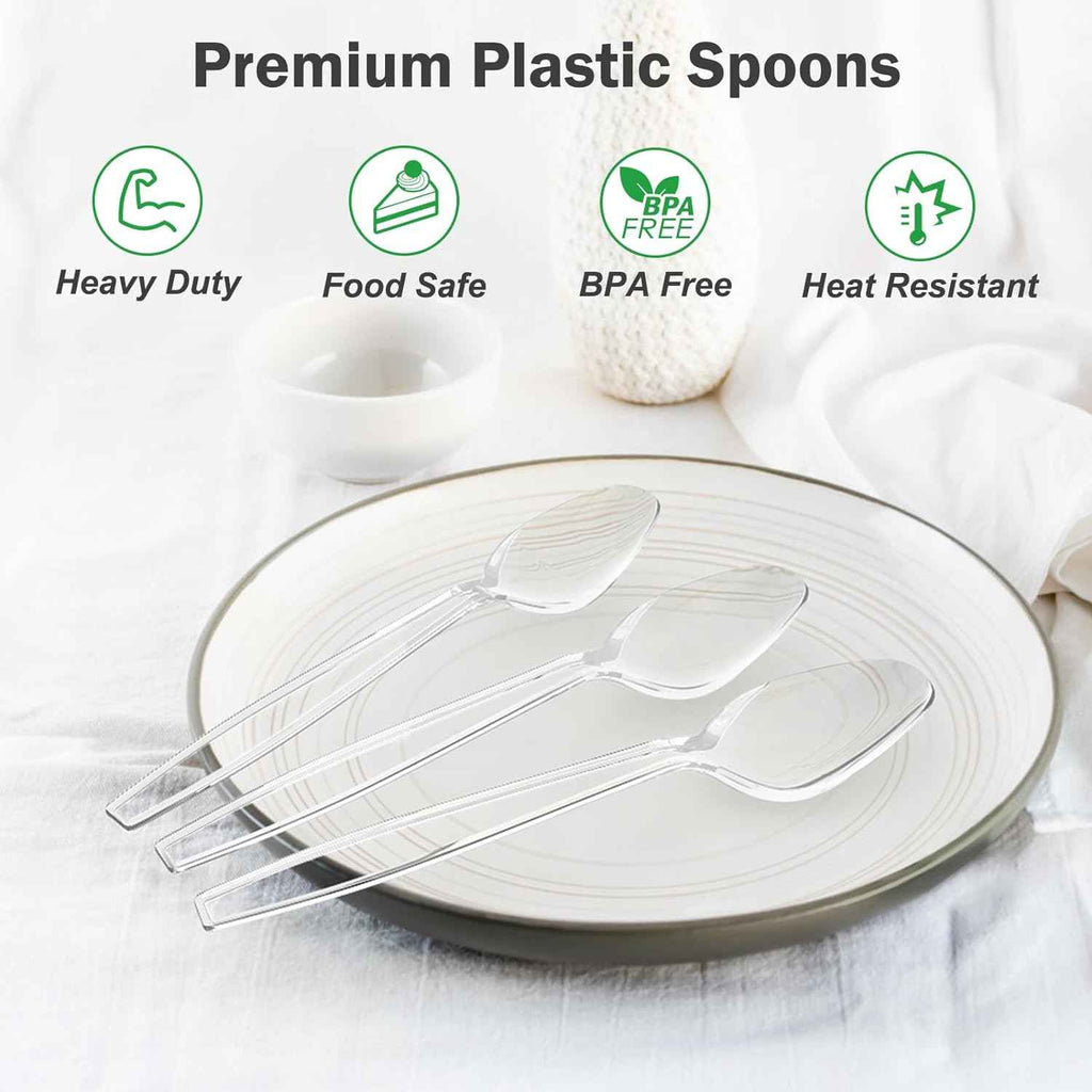 360 Count Clear Plastic Spoons Disposable, BPA-Free, Heat Resistant, Heavy Duty, Premium Spoons for Party Supply