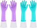 Elgood Reusable Dishwashing Cleaning Gloves with Latex free, Cotton lining,Kitchen Gloves 2 Pairs,Purple+blue Medium