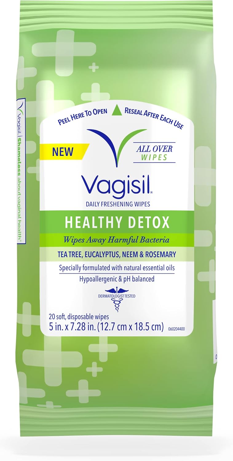 Vagisil odor block daily freshening wipes for feminine hygiene in resealable pouch, hypoallergenic, gynecologist tested, 20 wipes pack of 3
